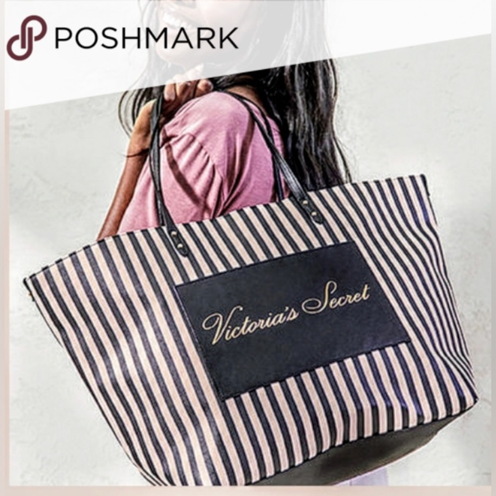 Victoria’s Secret Black and White Striped Tote Bag